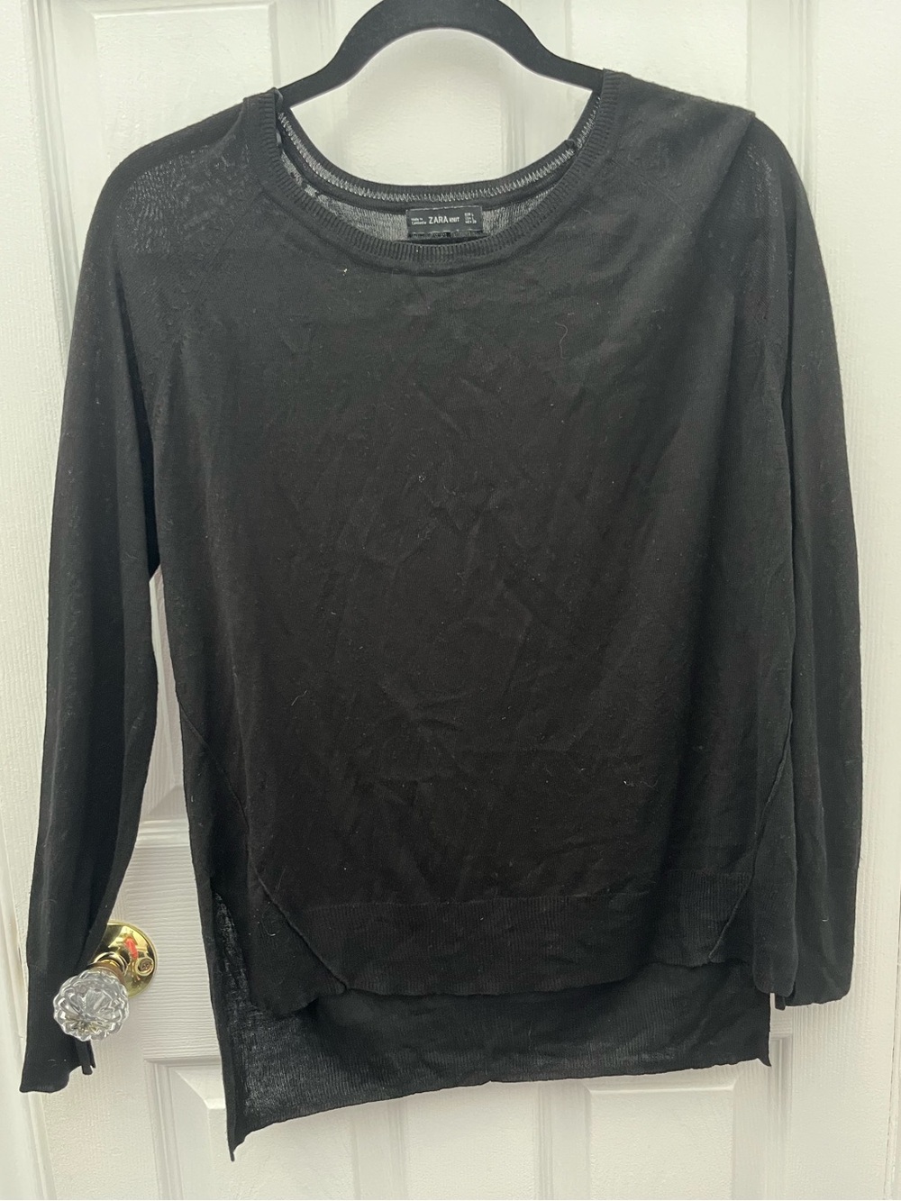 Zara Black Lightweight Long-Sleeve Crewneck Top